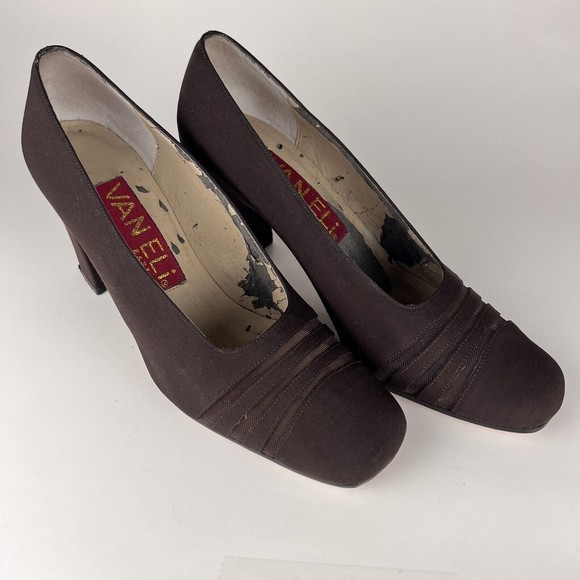 Vintage VAN ELi East Pumps Sz 6M Brown with 3 See-Through Stripes - Picture 3 of 12